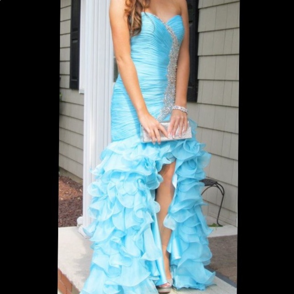 Mac Duggal Blue Ruffle Mermaid Dress
